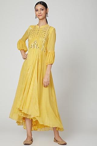 yellow embellished asymmetrical high-low tunic