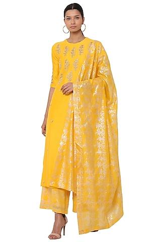 yellow embellished kurta set