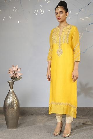 yellow embellished kurta set