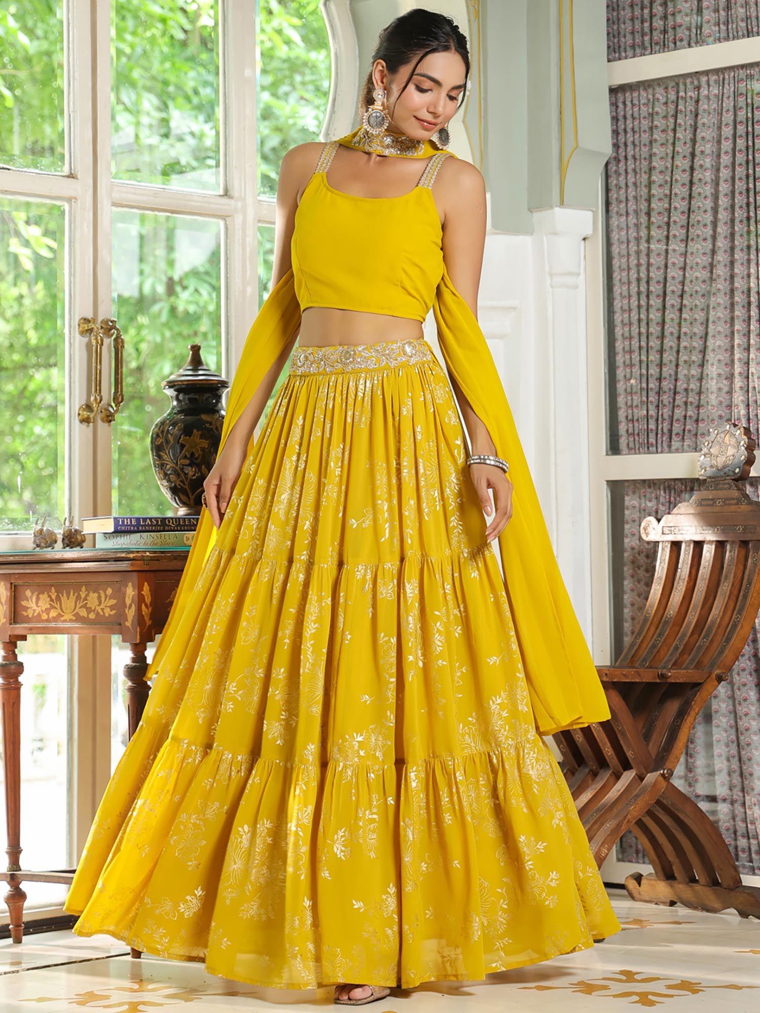 yellow embellished lehenga with choli and dupatta (set of 3)