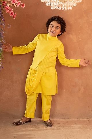 yellow embellished nehru jacket with kurta set for boys