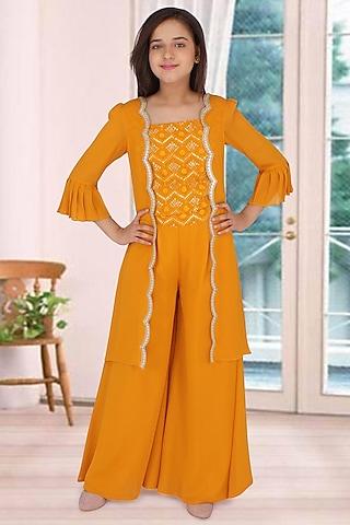 yellow embellished palazzo pant set for girls