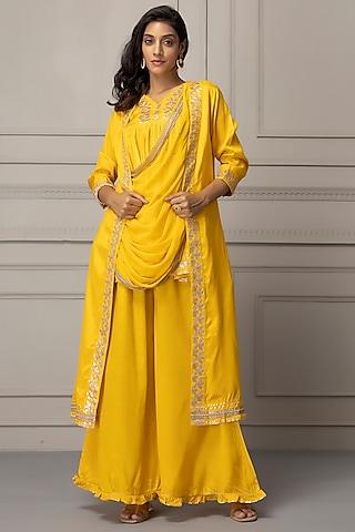 yellow embellished tunic set