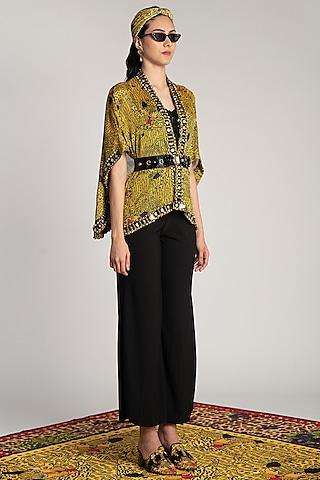 yellow embroidered & printed cape
