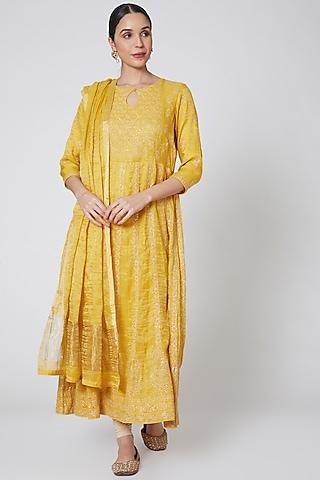 yellow embroidered anarkali set