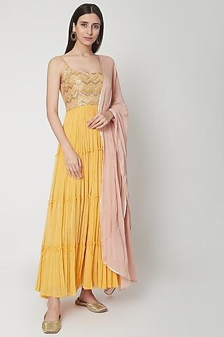 yellow embroidered anarkali set