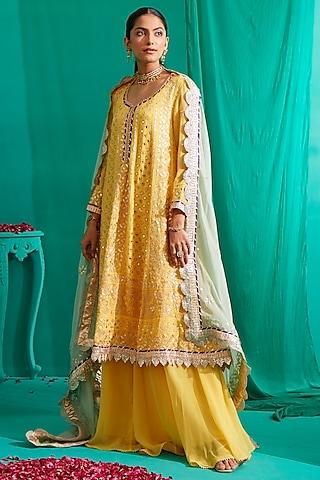 yellow embroidered anarkali set