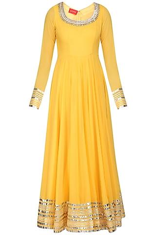 yellow embroidered anarkali set