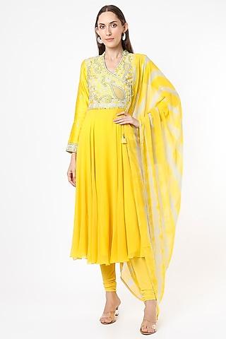 yellow embroidered anarkali set