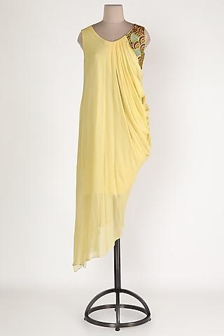 yellow embroidered asymmetric tunic