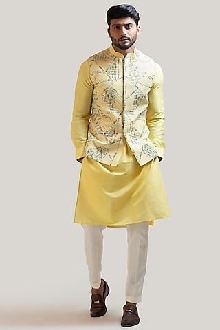 yellow embroidered bundi jacket