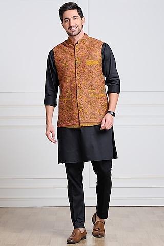 yellow embroidered bundi jacket