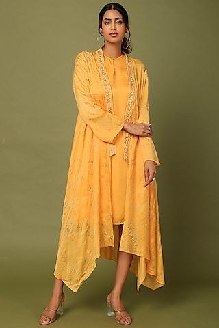 yellow embroidered cape dress