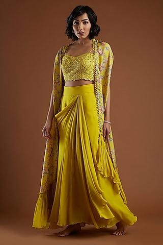 yellow embroidered cape set