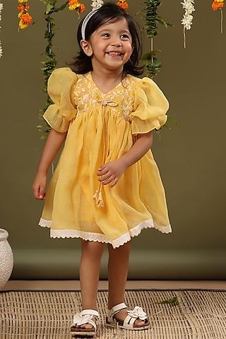 yellow embroidered dress for girls