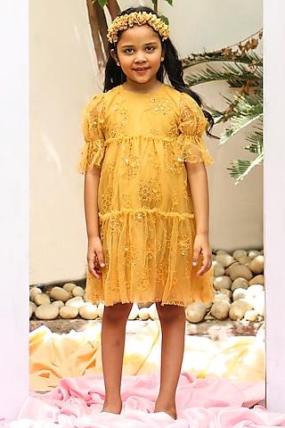 yellow embroidered dress for girls