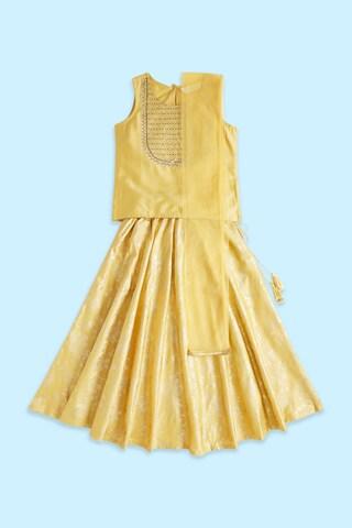 yellow embroidered ethnic round neck sleeveless ankle-length girls regular fit kurta skirt dupatta set