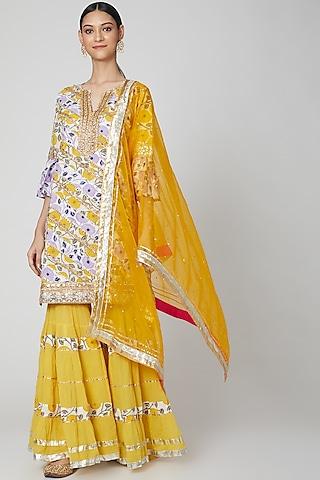 yellow embroidered gharara set
