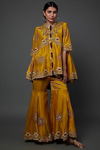 yellow embroidered gharara set