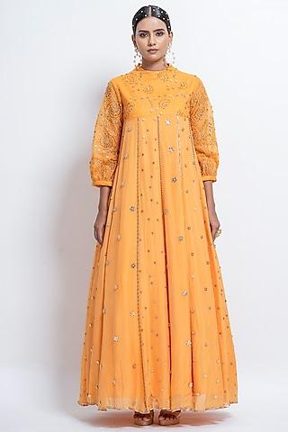 yellow embroidered gown