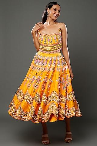 yellow embroidered half-lehenga set