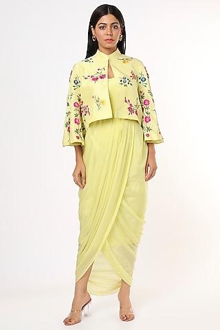 yellow embroidered jacket with dress
