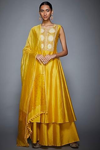 yellow embroidered kurta palazzo set