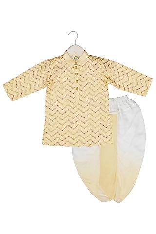 yellow embroidered kurta set for boys