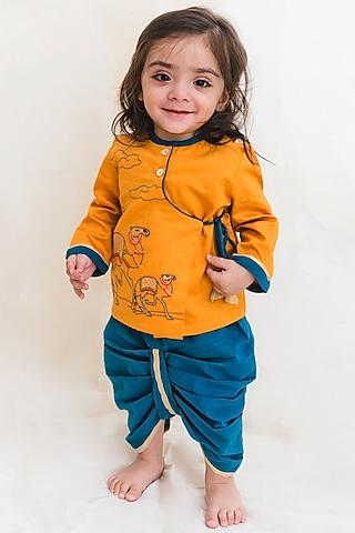 yellow embroidered kurta set for boys