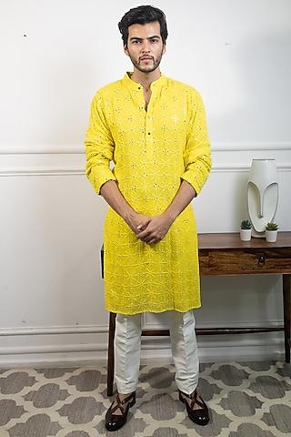 yellow embroidered kurta set