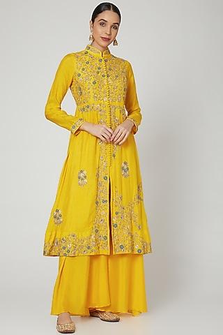 yellow embroidered kurta set