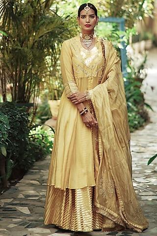 yellow embroidered kurta set