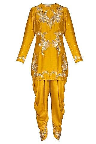 yellow embroidered kurta set