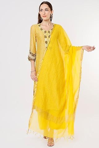 yellow embroidered kurta set