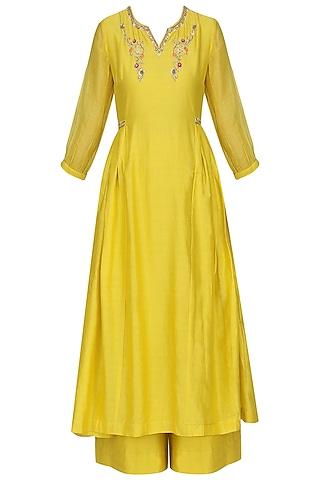 yellow embroidered kurta set