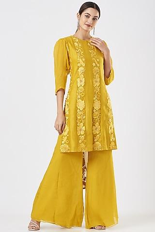 yellow embroidered kurta set