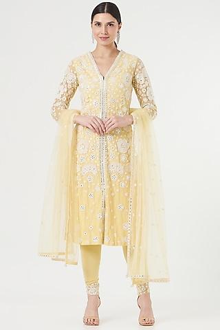 yellow embroidered kurta set