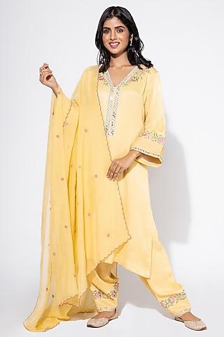 yellow embroidered kurta set