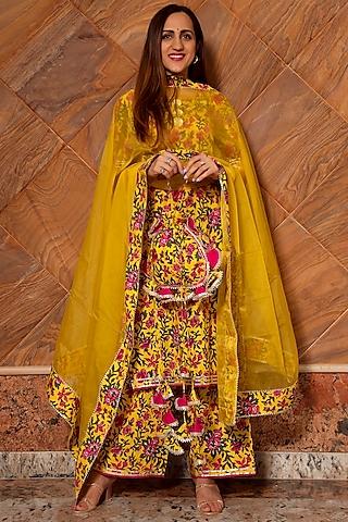 yellow embroidered kurta set