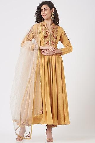 yellow embroidered kurta set