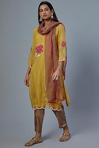 yellow embroidered kurta set