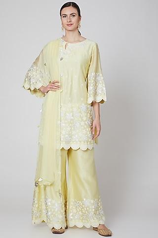 yellow embroidered kurta set