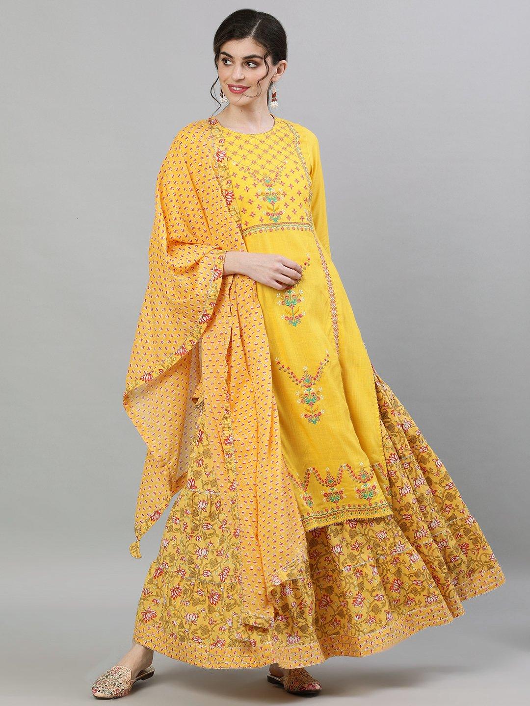 yellow embroidered kurta set