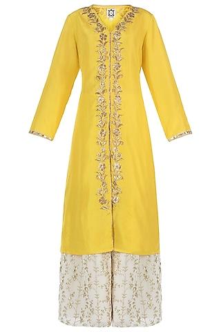 yellow embroidered kurta with gharara and dupatta