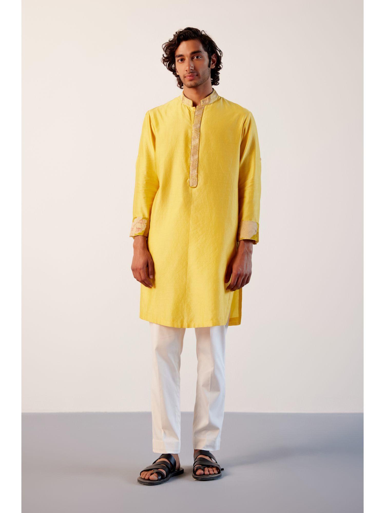 yellow embroidered kurta with pant (set of 2)