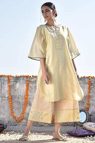 yellow embroidered kurta with pants