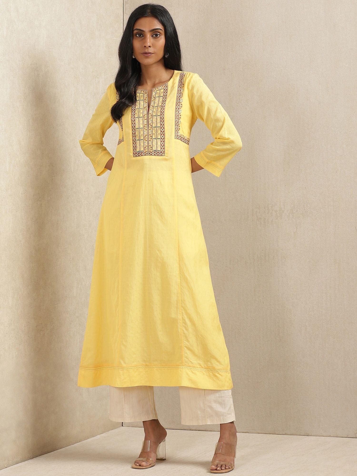 yellow embroidered kurta