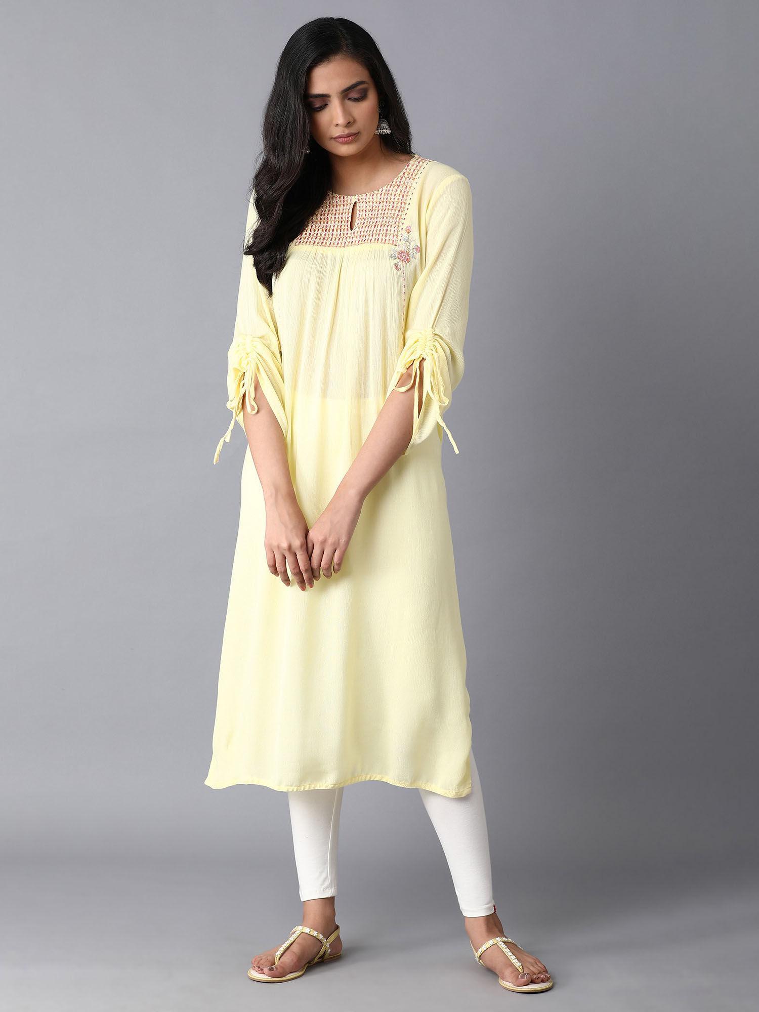 yellow embroidered kurta