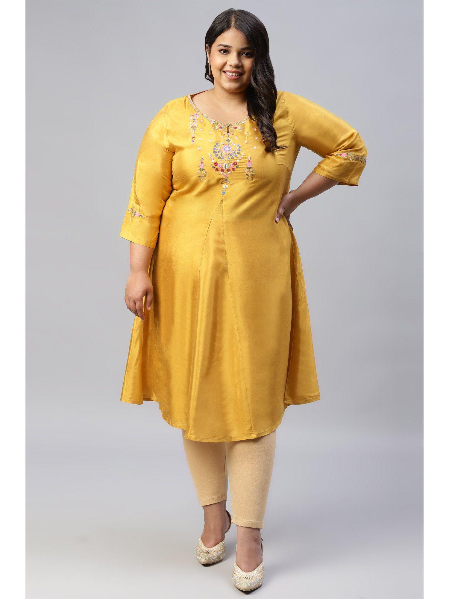 yellow embroidered kurta