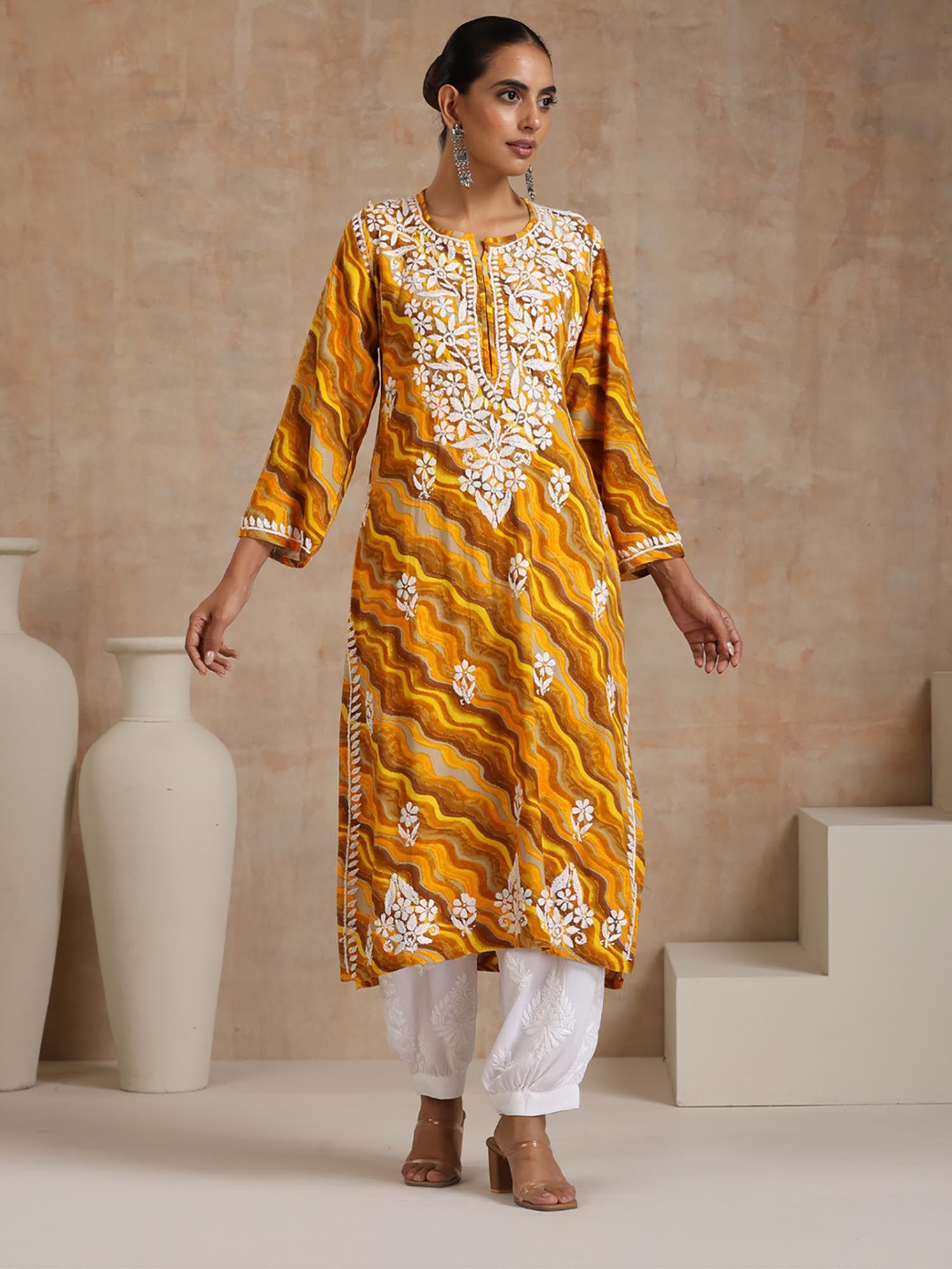 yellow embroidered kurta